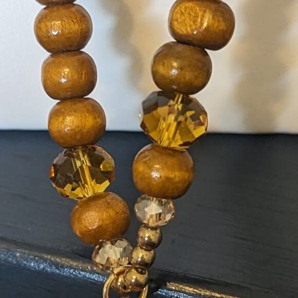 1948 Long Leather Tassel Necklace with Leather, Crystal, and Wood Beads. - Picture 9 of 11